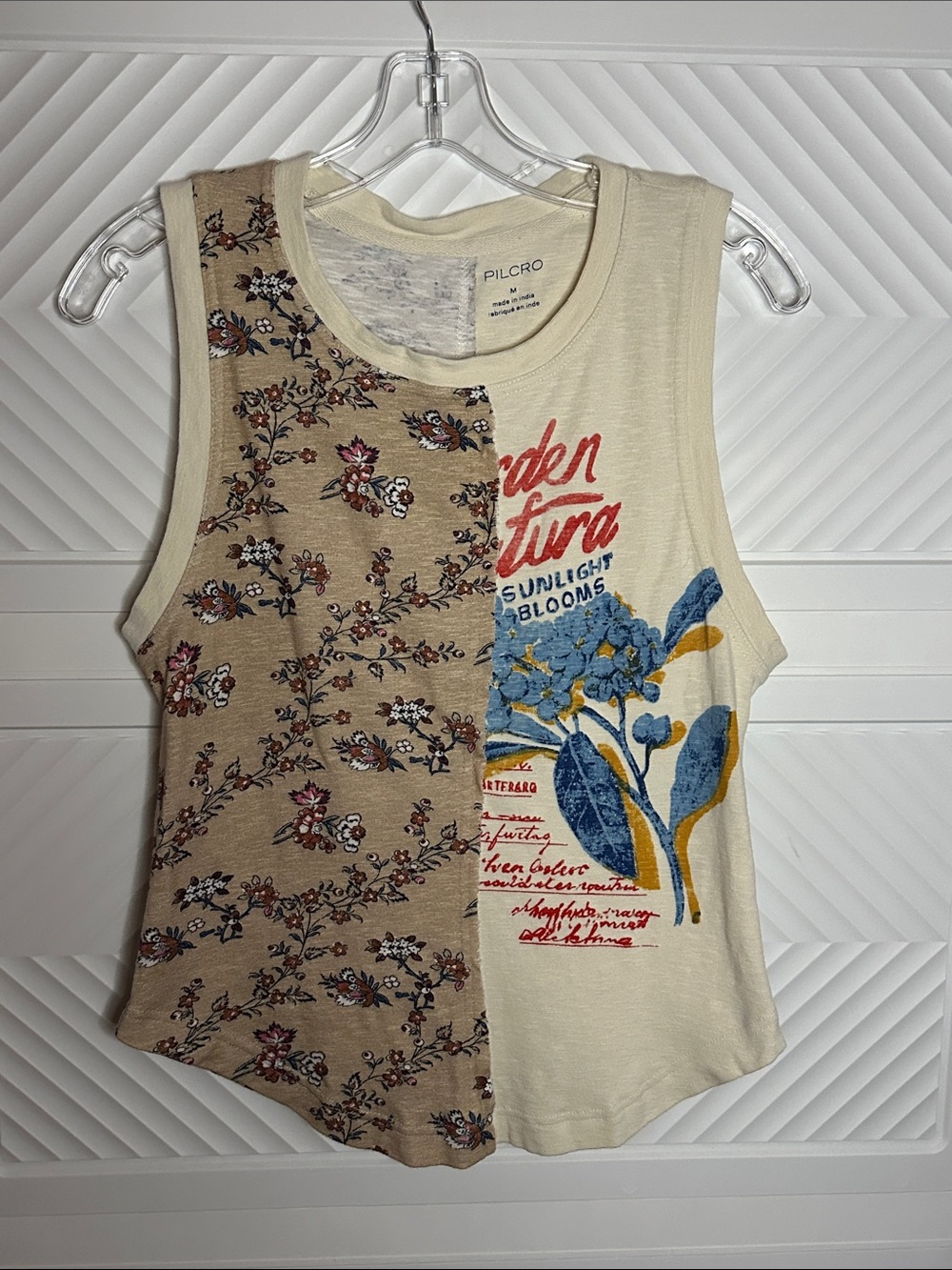 Pilcro Two-Tone Floral Graphic Muscle Tank - Cream & Tan